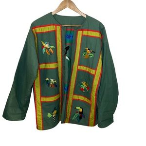 Handmade Reversible Quilted Embroidered Bird/Animal Green Jacket